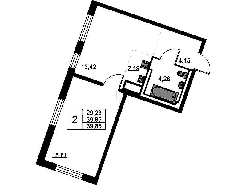 1-комнатная квартира 39.85 м², 2/11 эт., ЖК «Квартал Лаголово»